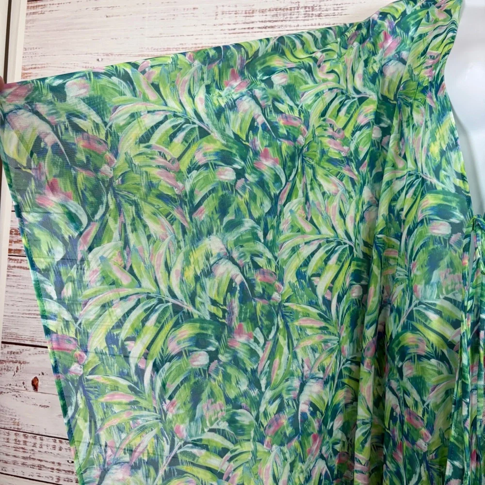 Kim Gravel Beach Green Floral Sheer Coverup